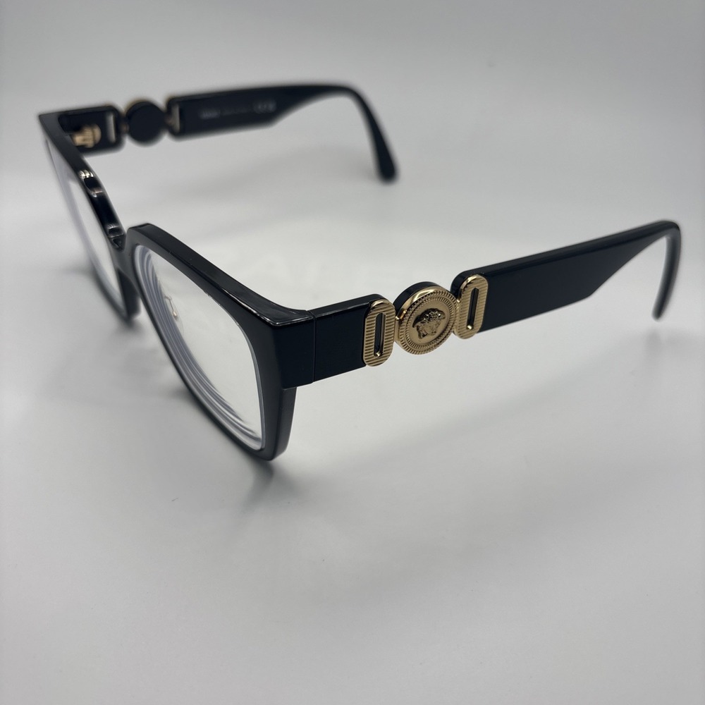 Versace Eyeglasses Mod 3371-D GB1 Shiny Black/Gold Cat Eye 54-17-145 Frame #C202